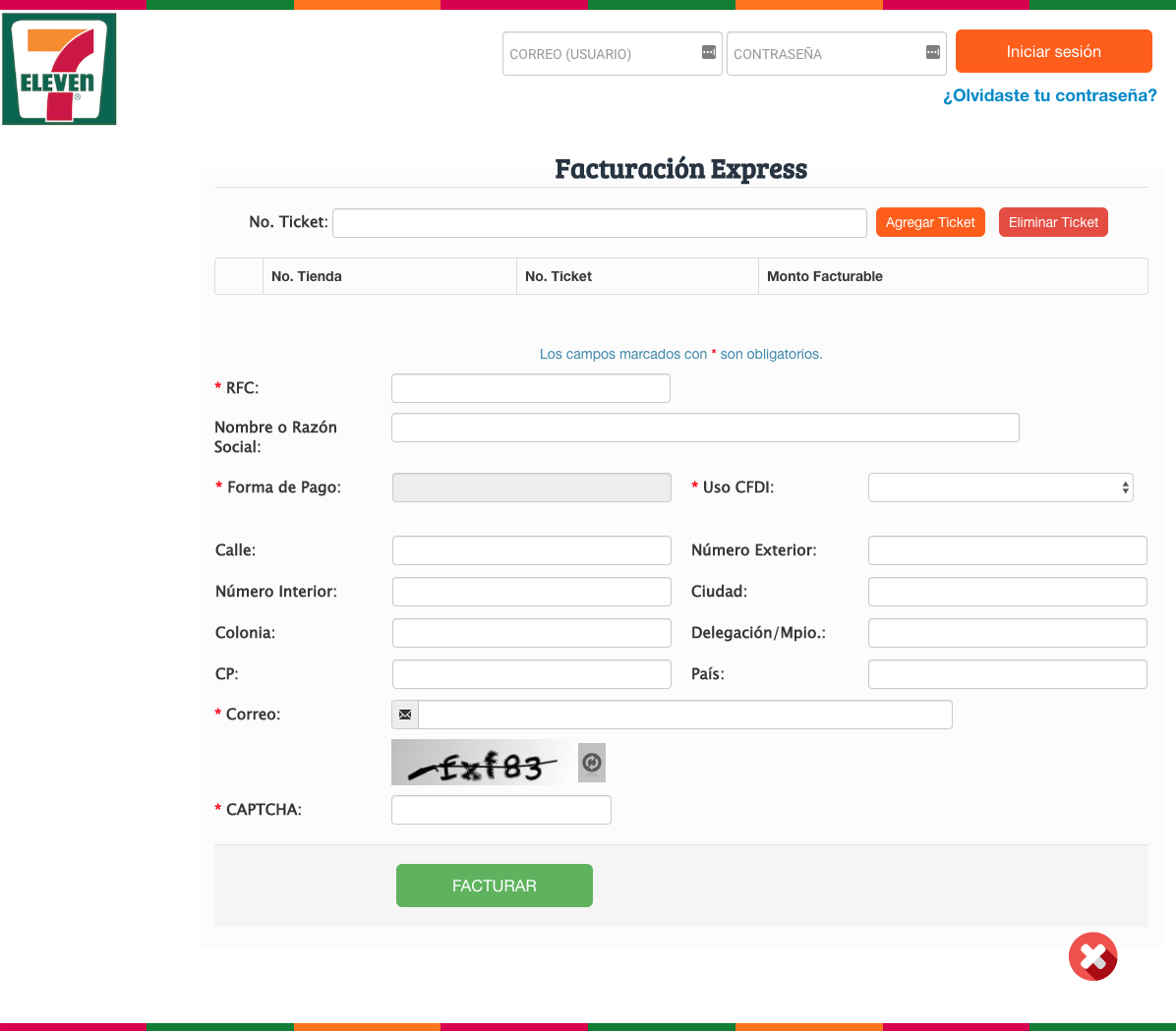 Ejemplo de formulario de facturación electrónica 7-Eleven